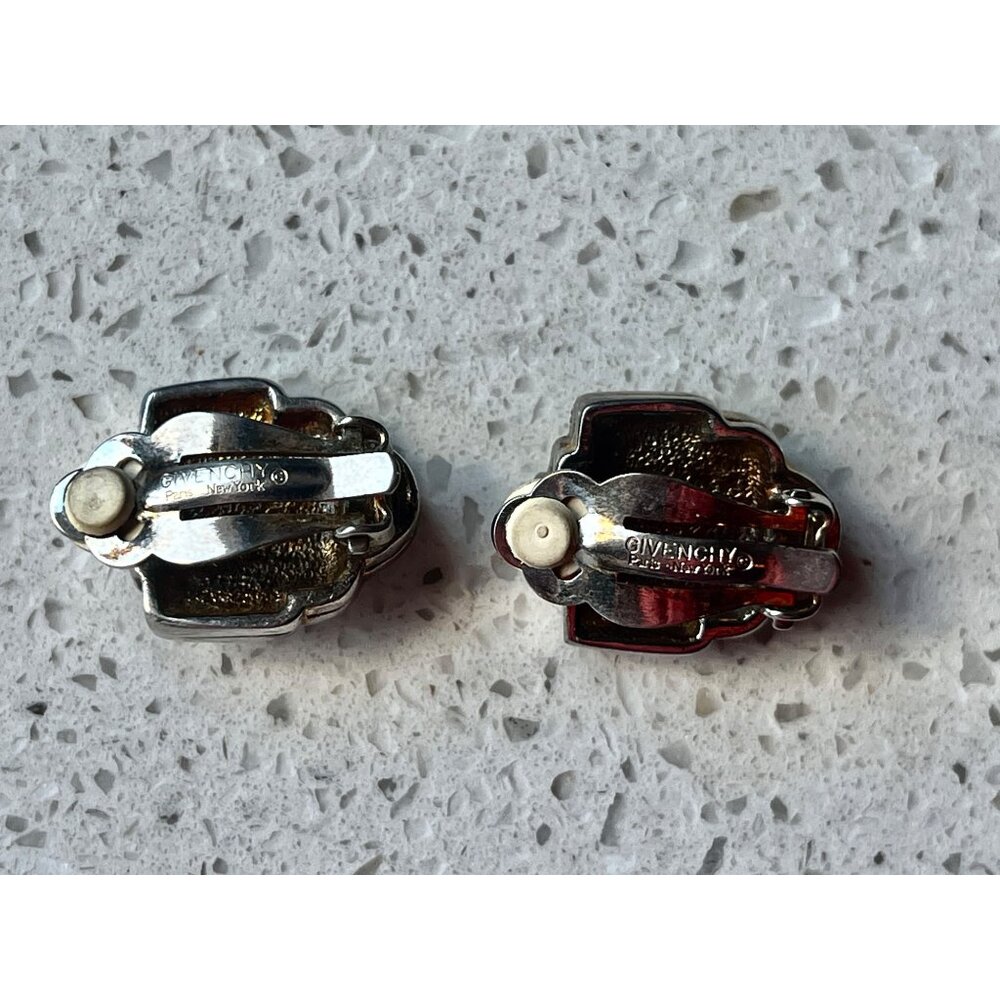 Givenchy Vintage Art Deco Clip-On Earrings With Rhinestones & Baguette Crystals - Picture 4 of 8
